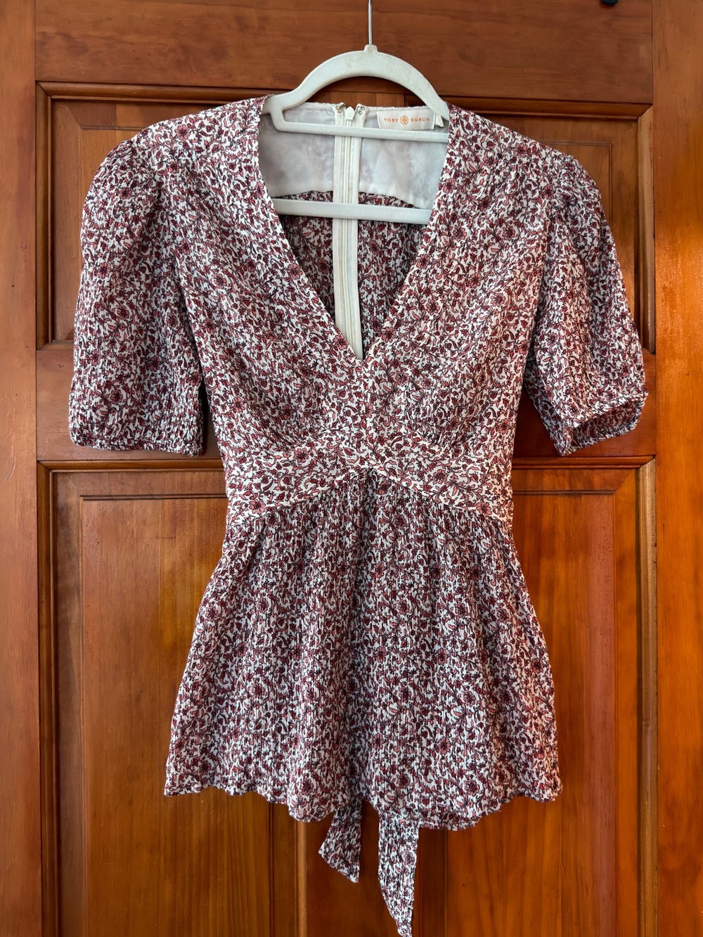 Tory Burch Floral V-Neck Peplum Top